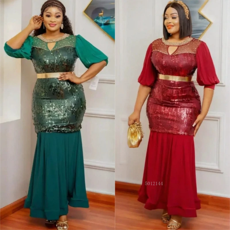 

Элегантное вечернее платье больших размеров в африканском стиле Дашики Анкара с блестками, длинное платье для женщин, турецкое свадебное вечерние рождественское платье