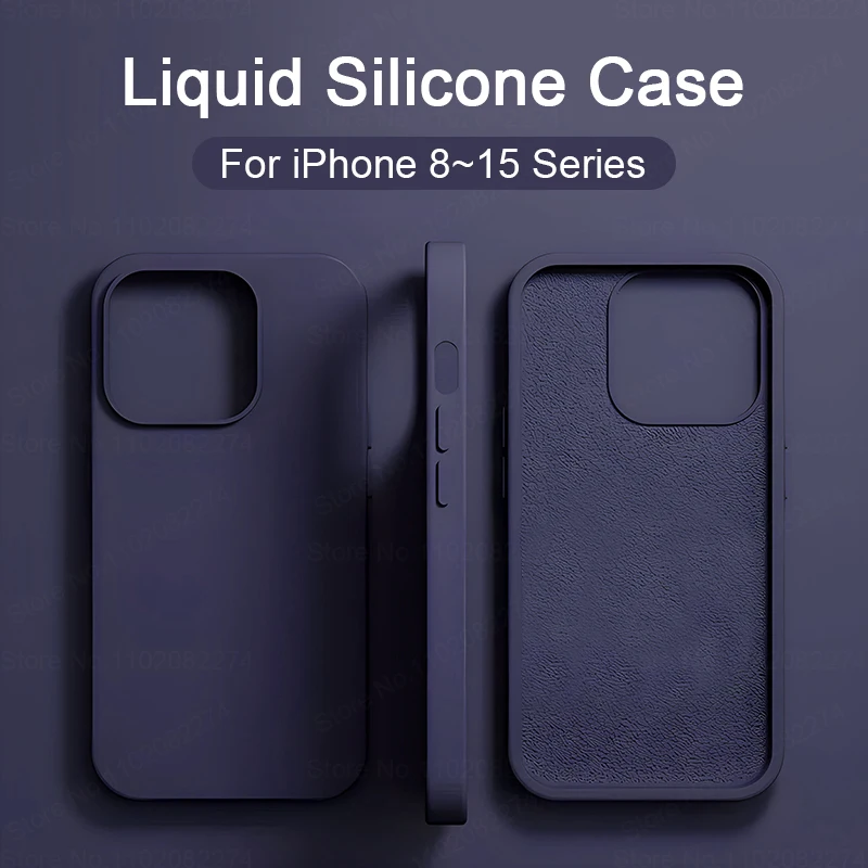 Fashion Liquid Silicone Phone Case For iPhone 11 12 13 14 15 Pro Max 8 Plus X XR XS Max Bumper Shockproof Soft Cover Accessorie