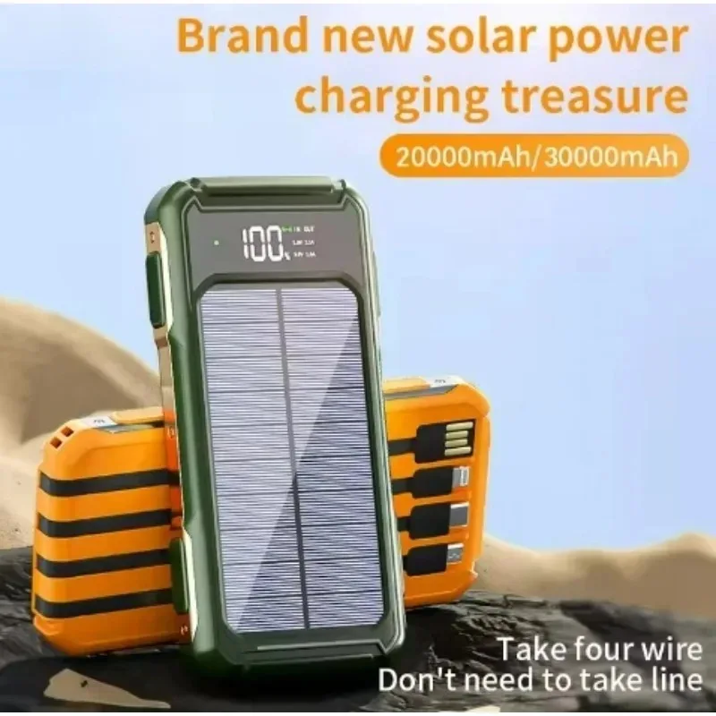 200000mAh Solar Power Bank with 4 Wires Portable Outdoor Mobile Power Solar Large Capacity Panel With LED Flashlight Power Bank