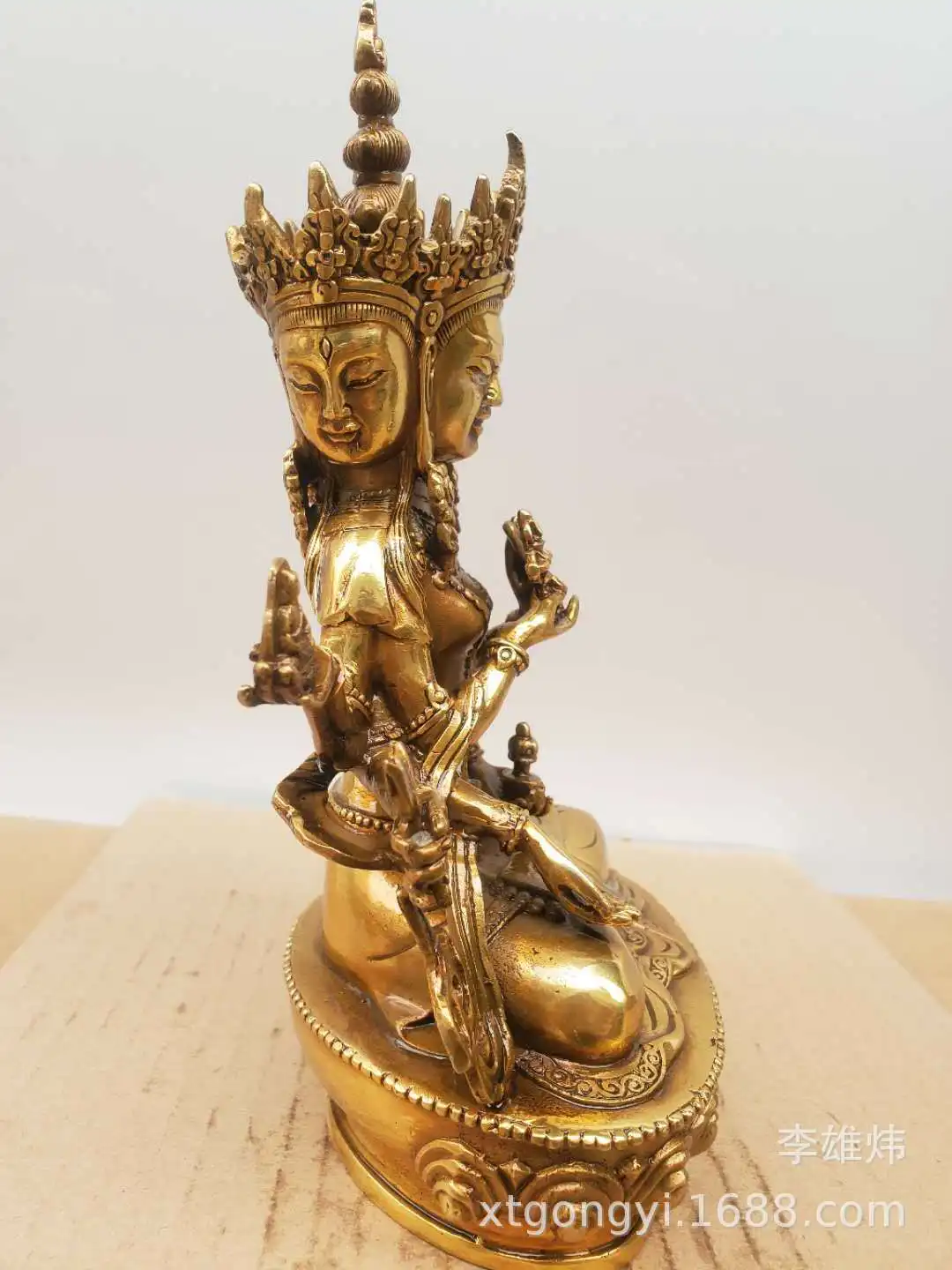 Seven-inch bronze statue of Victory Buddha mother three heads and eight arms Tantric Buddha statue wholesale