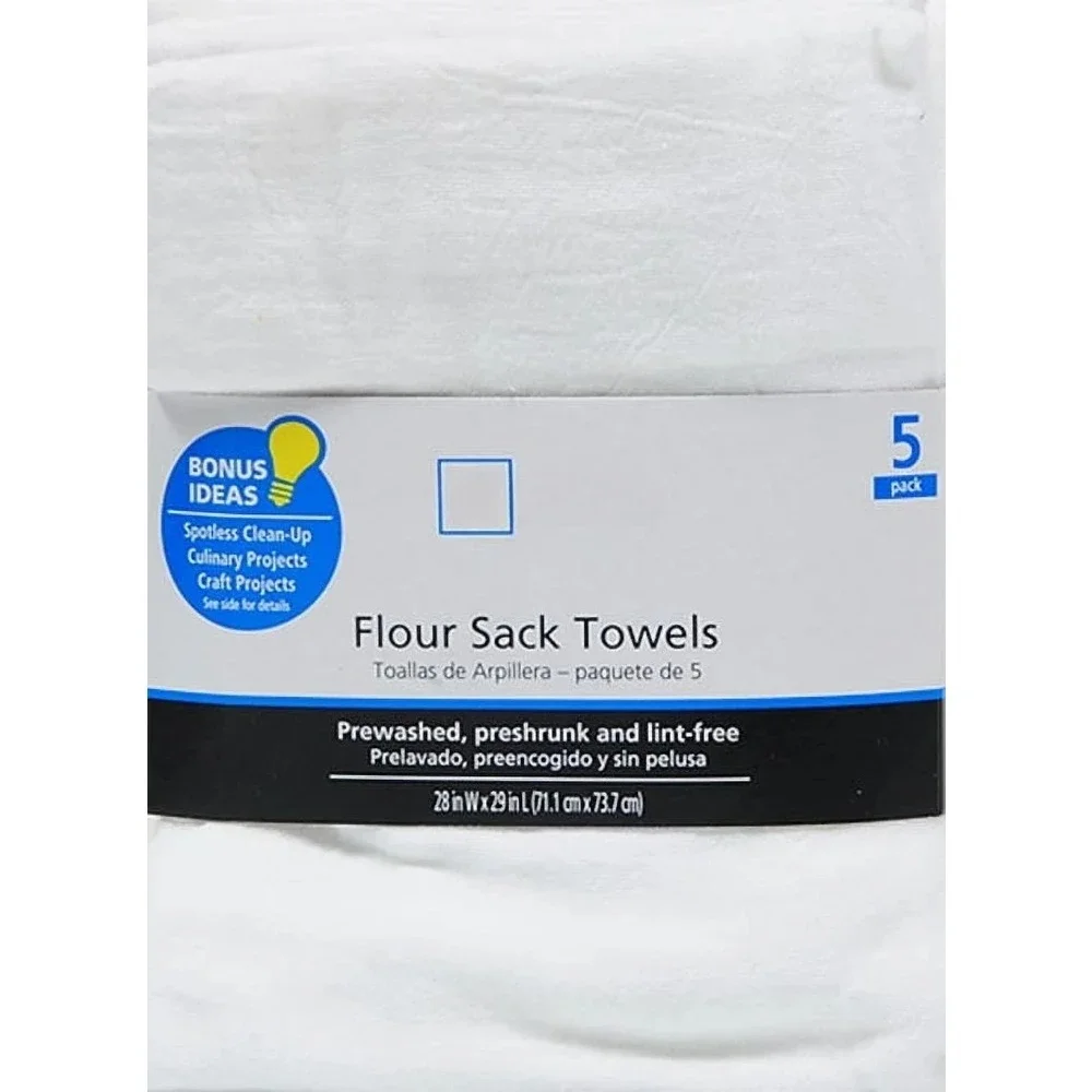 

New Products Hot Sale. 5-Piece Flour Sack Kitchen Towel Set - White.Free Delivery.,Free shippment