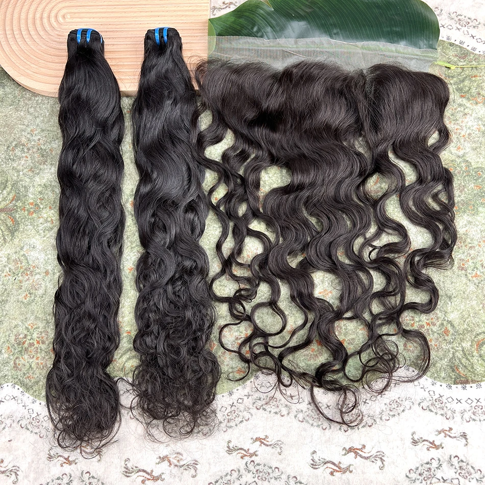 18A Natural Wave Hair Bundles With 13x4 Transparent Lace Frontal #1B Natural Black Color 100% Virgin Human Hair Weave Extensions