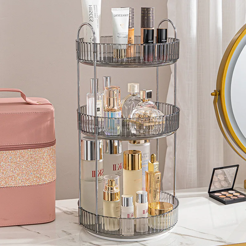 2/3 Layers Light Luxury Makeup Organizer 360ยฐ Rotating Desktop Cosmetic Storage Shelf Skincare Rack Bathroom Accessories