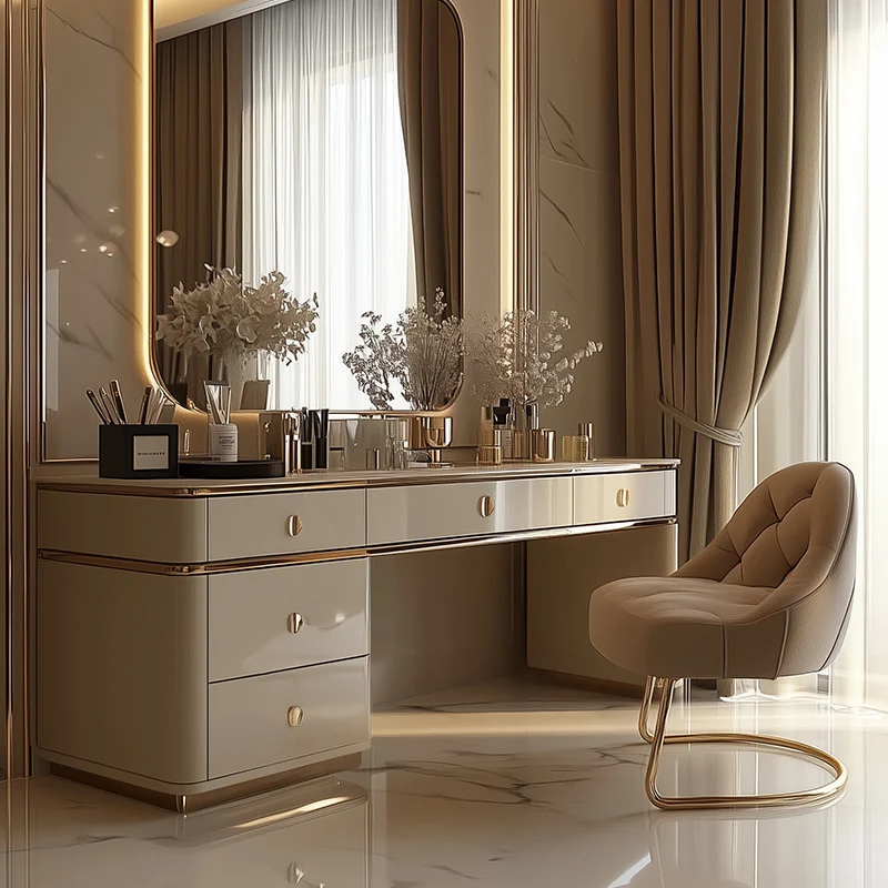 Light luxury senior dresser bedside table with drawer integrated modern solid wood dressing table for bedroom home Furniture