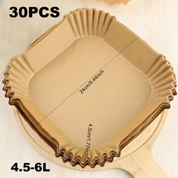 Doublure en papier parchemin antiadhésif pour friteuse à air, papier résistant à l'huile, polymères de cuisson carrés et ronds, accessoires pour poulet, 30 pièces