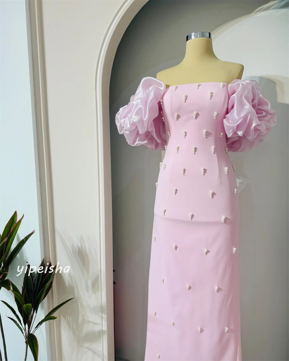 Customized Jersey Beading Ruched Clubbing A-line Off-the-shoulder Bespoke Occasion Gown Midi Dresses