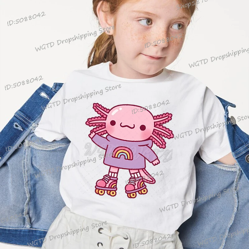 Children's Clothing Cartoon Axolotl Print Short Sleeve T-shirt Cute Axolotl Lover Gift Animal Axolotl Fashion Boys Girls Tshirt