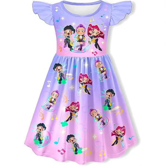 فستان K-Pop Cosplay للأطفال شيطان الصيادين صيفي قصير الأكمام للفتيات الصغيرات فساتين غير رسمية للأطفال قمصان نوم كرتونية ملابس نوم #4