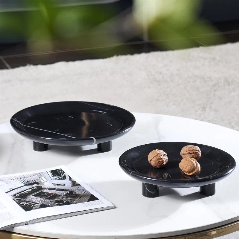 

YFY European natural marble round household living room coffee table desktop dried fruit snack plate-2pcs
