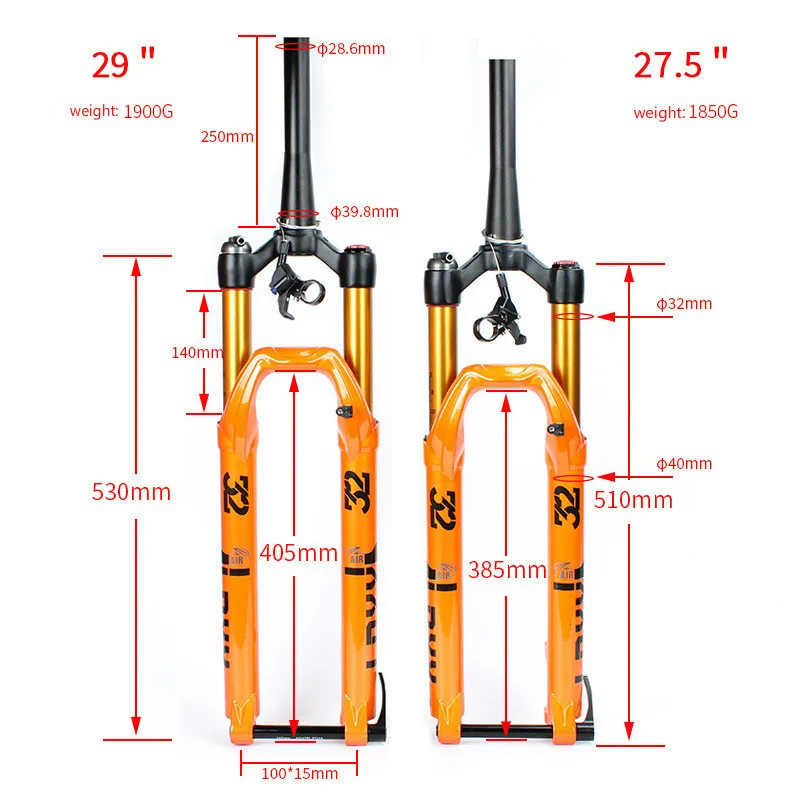 RILCHORN MTB Bike Fork 32 Bicycle Supension Air Fork 27.5/29ich Damping Rebound Rockshox Shoulder/Remote Control Tapered Tube