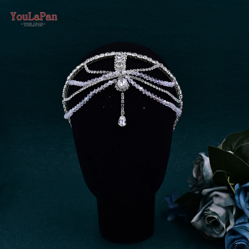 TOPQUEEN Bridal Hair Crowns Rhinestone Hair Accessories Crystal Headbands Bride Hairpiece Women Hair Tiaras For Bridesmaid HP665