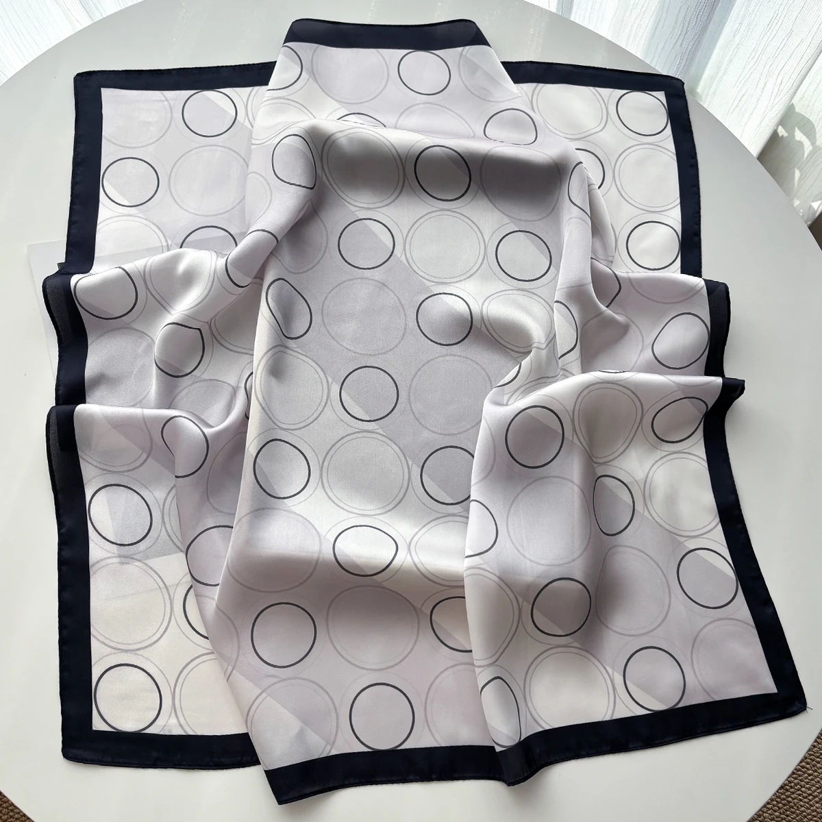 Luxury Circle Square Scarf For Women Soft Stain Imitation Silk Bandana For Travel Elegant Hijab Neckerchief Fashion Shawl Wraps
