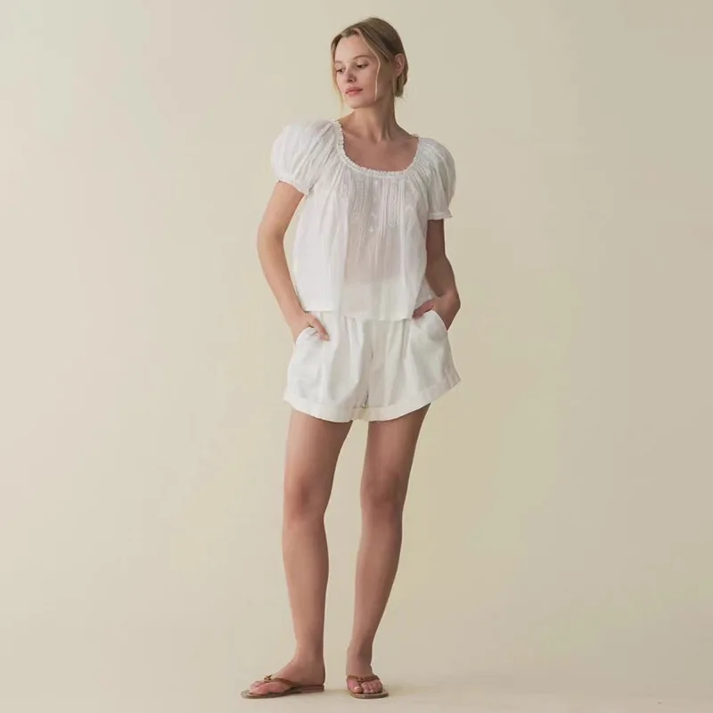 

Ультратонкая хлопковая прозрачная блузка-рубашка в классическом весеннем стиле, свободного кроя, для повседневной носки, с круглым вырезом, женская