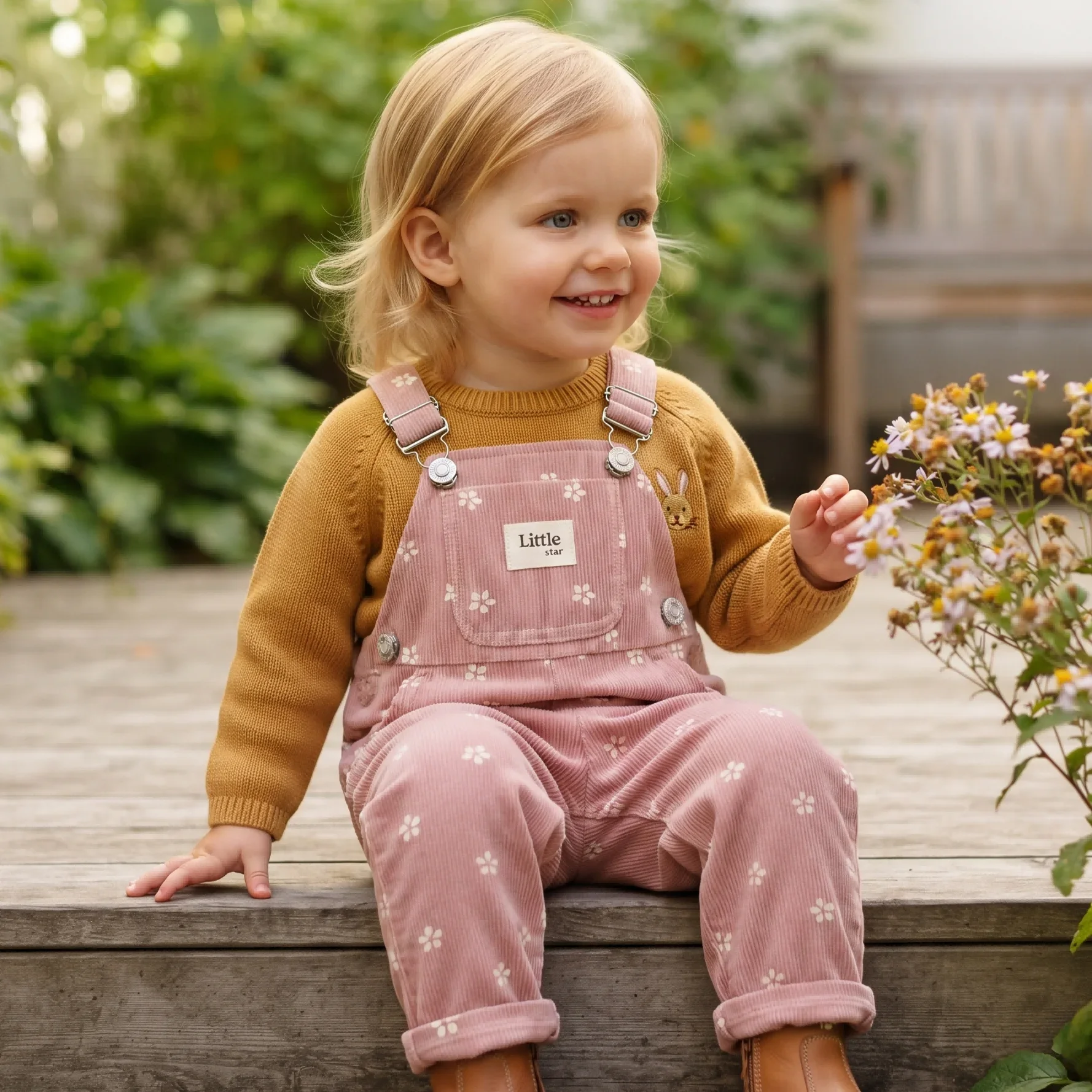Spring/Autumn Baby Girls Pink Floral Print Corduroy Overalls Adjustable Strap Suspender Pants Baby Cute Style Clothing for 0-3Y