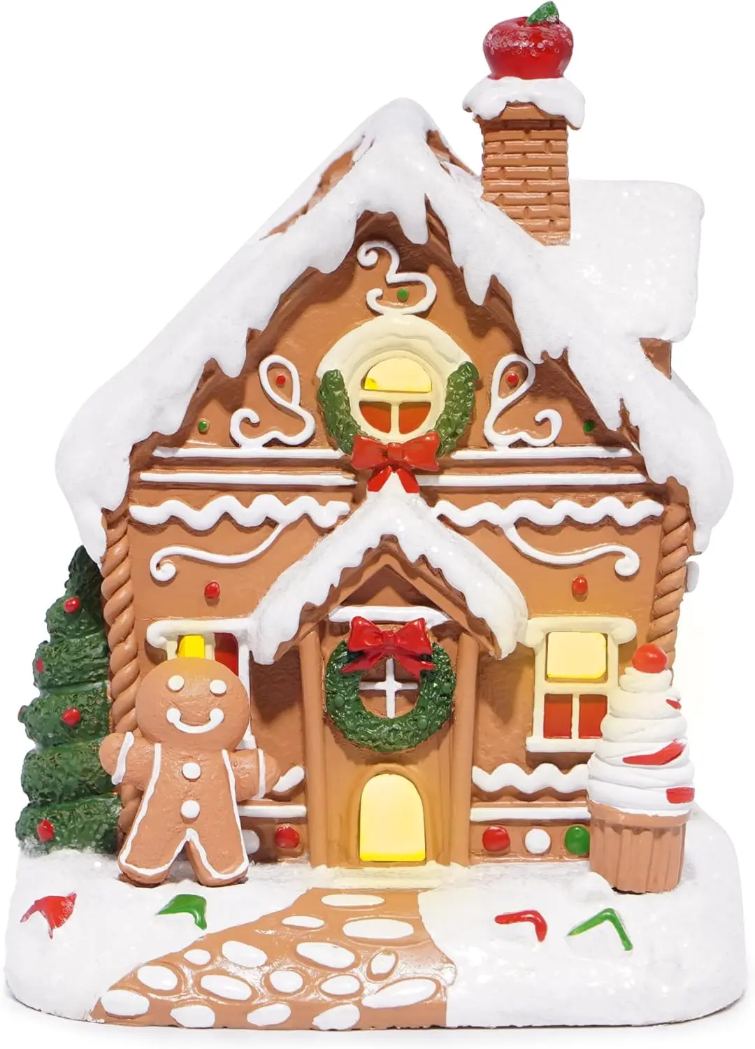 Christmas Gingerbread House Decoration Featuring Christmas Wreath Gingerbread Man and Apple Chimney Perfect Holiday Home Décor