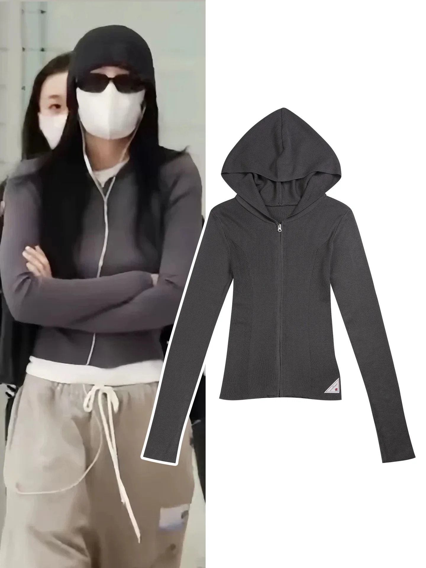 سترة محبوكة بقلنسوة وسحاب كوري من جيني للنساء بقصة ضيقة وقاعدة ort irt كاجوال ناعمة من ألياف البوليستر طويلة Sve