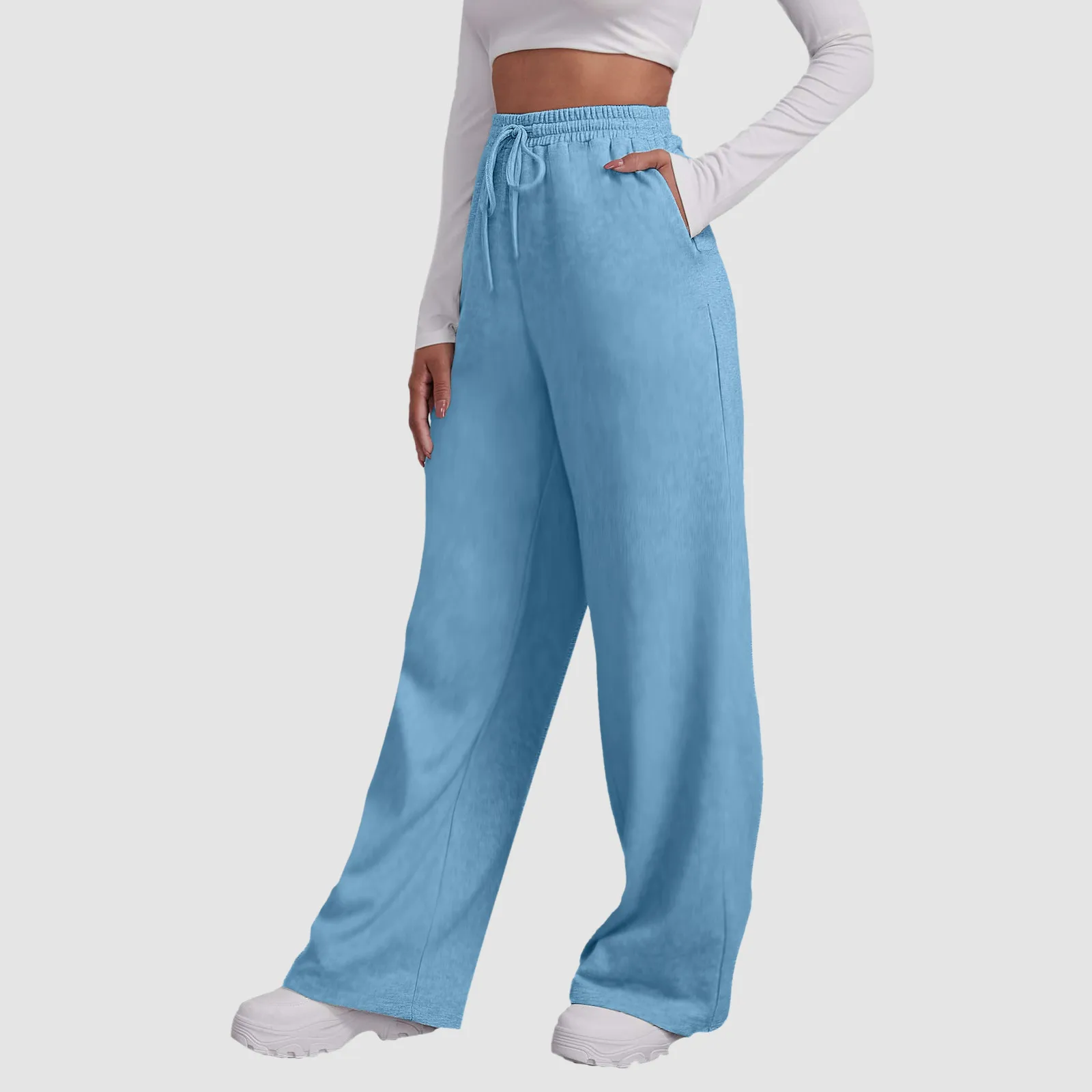 

Women Sweatpants High Waist Wide Leg Pants Fleece Lined Straight Pants Bottom All-Math Plain Fitness Basic Joggers Pants