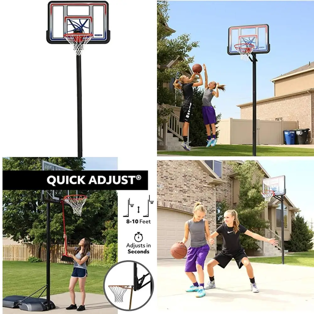 調整可能な埋め込み式バスケットボールシステム、44インチのバックボード付き、赤、白、青のカラー展開 - 屋外コートや再利用に最適