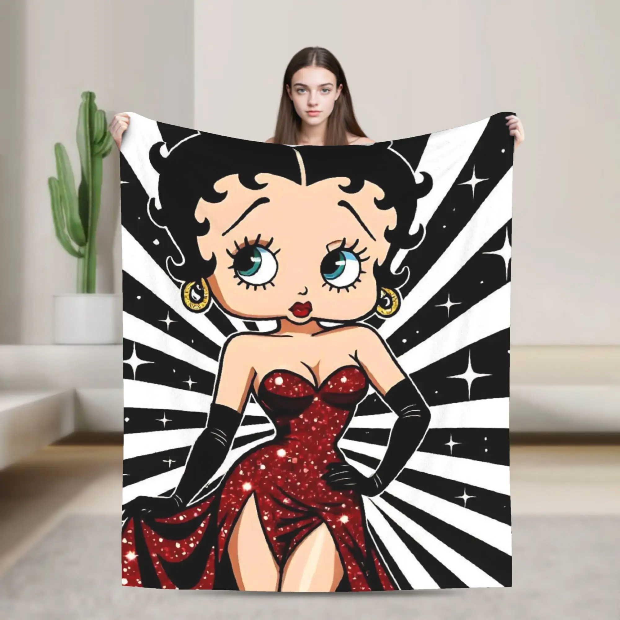B-Bettys Boops Soft Warm Blanket  Kids Plush Bedding Throws Print Home Decor Flannel Bedspread Sofa Bed Cover