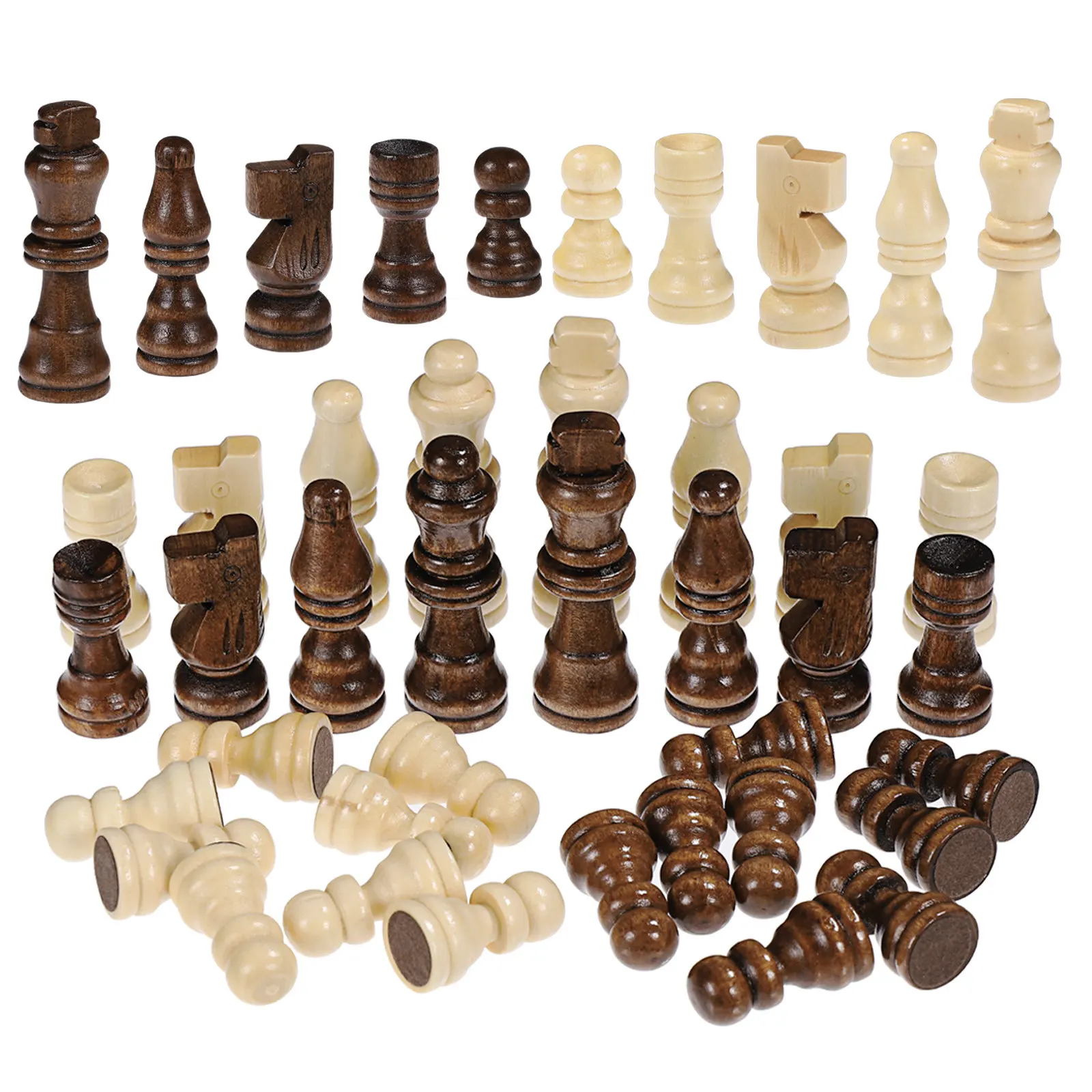 

32Pcs Wooden Chess Pieces Brown White Sturdy Replacement Set International Chess Game Educational Board for Kids
