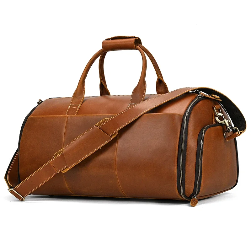 

Newest Suit Bag Large Capacity Genuine Leather Garment Travel Bag Full Grain Cowhide Travel Bag With Shoe Compartment