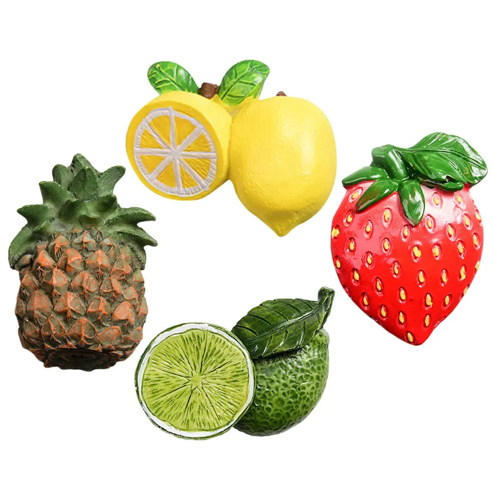4Pcs Bright Fruit Design Resin Refrigerator Magnets Fridge Locker Whiteboard Magnet Decor Kitchen Office Dorm Map Washing