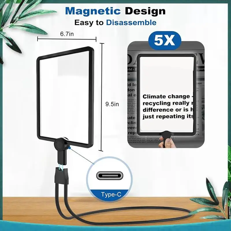 (NEW) 5X Hands Free Magnifying Glass With 50 LED Light,Gooseneck Page Magnifier For Senior Low Vision Reading,Repairing,Sewing