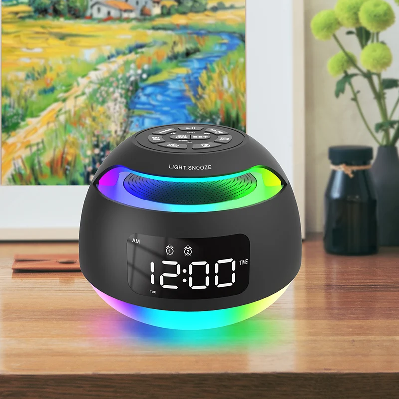 New LED Bluetooth speaker clock, radio clock, student desktop colorful ambient light electronic clock