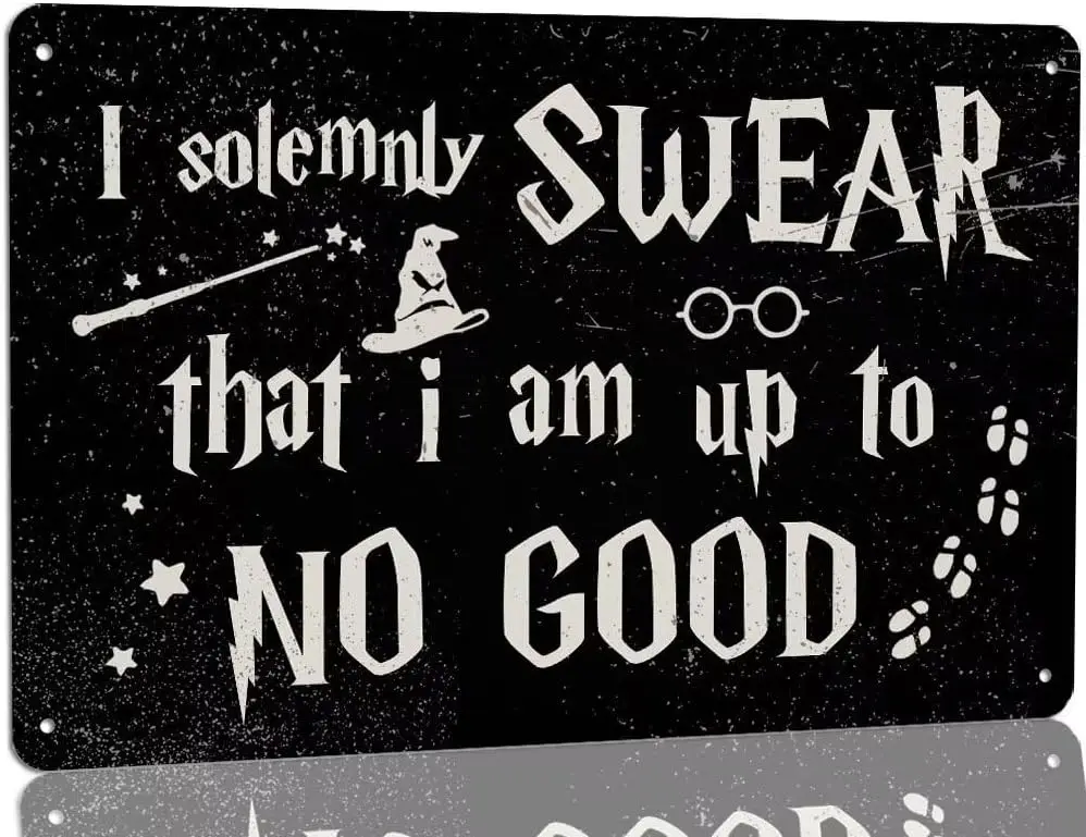 I Solemnly Swear Im Up To No Good Metal Tin Sign Gothic Gifts for Magic Lover Signs Vintage Wizard Themed Sign for Front Door Be