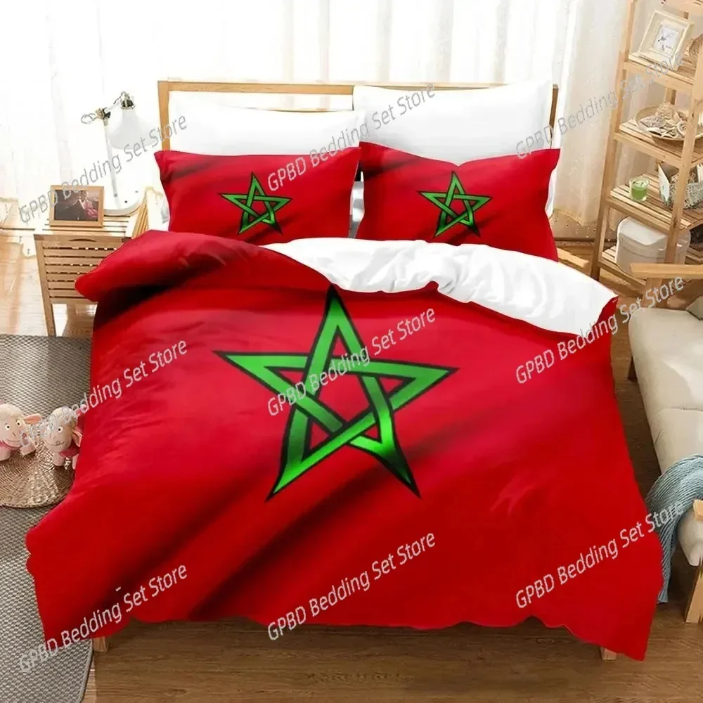

3D Print Morocco Flag Bedding Set For Bedroom Soft Modern Bedspreads Comefortable Kids Duvet Cover Quilt Cover And Pillowcase