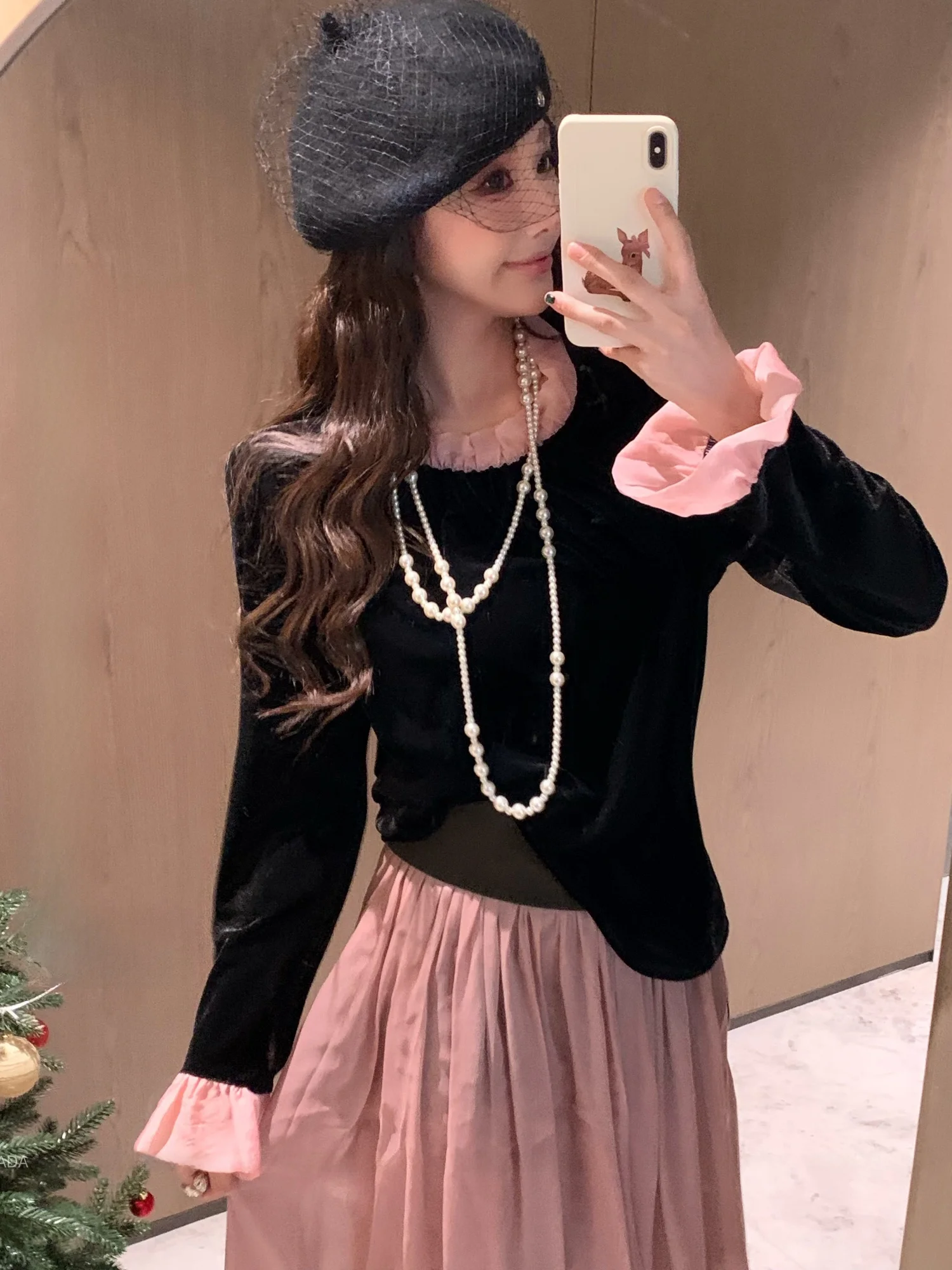 

New Dadada Women's irt Bla Pink Mousse Unique Beautiful Winter New Sle Casual Slim Fit Long Sve round Ne Breathable