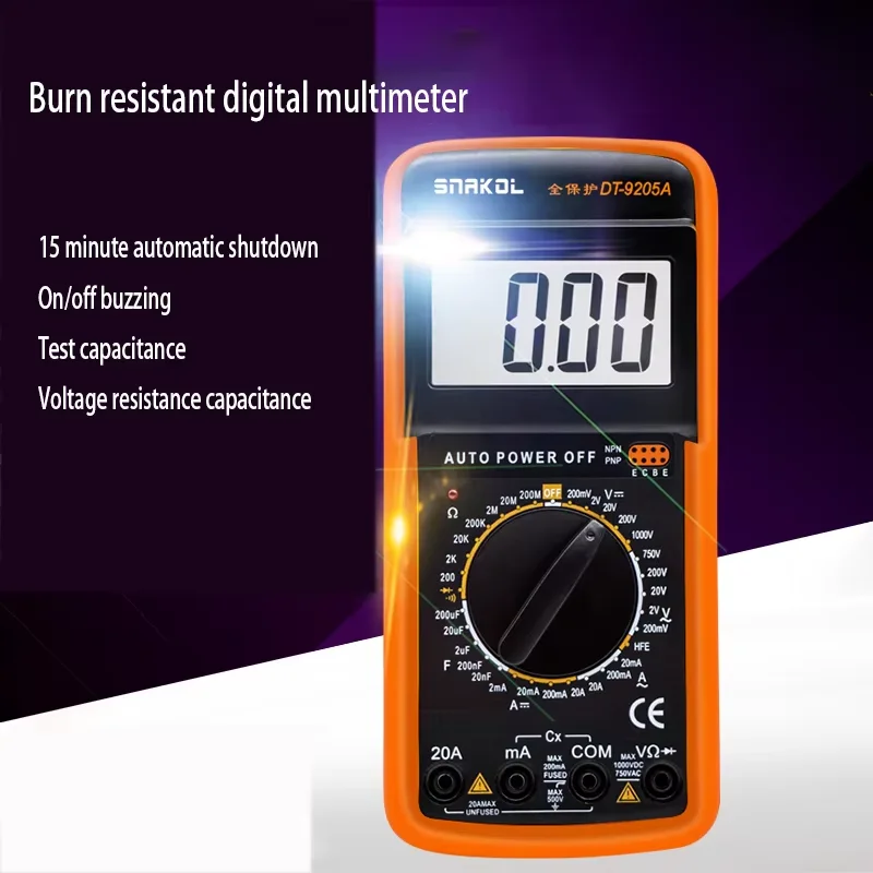 DT9205A High precision Electronic Multimeter Digital Universal Meter Multimeter Anti Burn Belt Automatic Shutdown