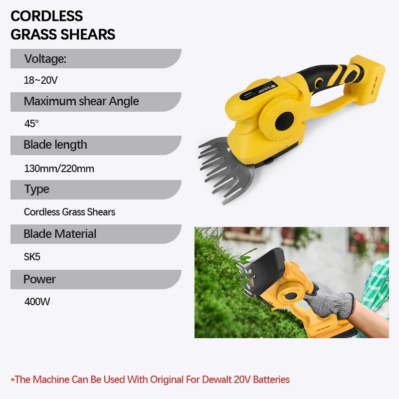 Electric Goddess Brushless For Dewalt 20V Battery 2 in 1 Cordless Grass Shears Garden Trimmer Rechargeable Power Tool