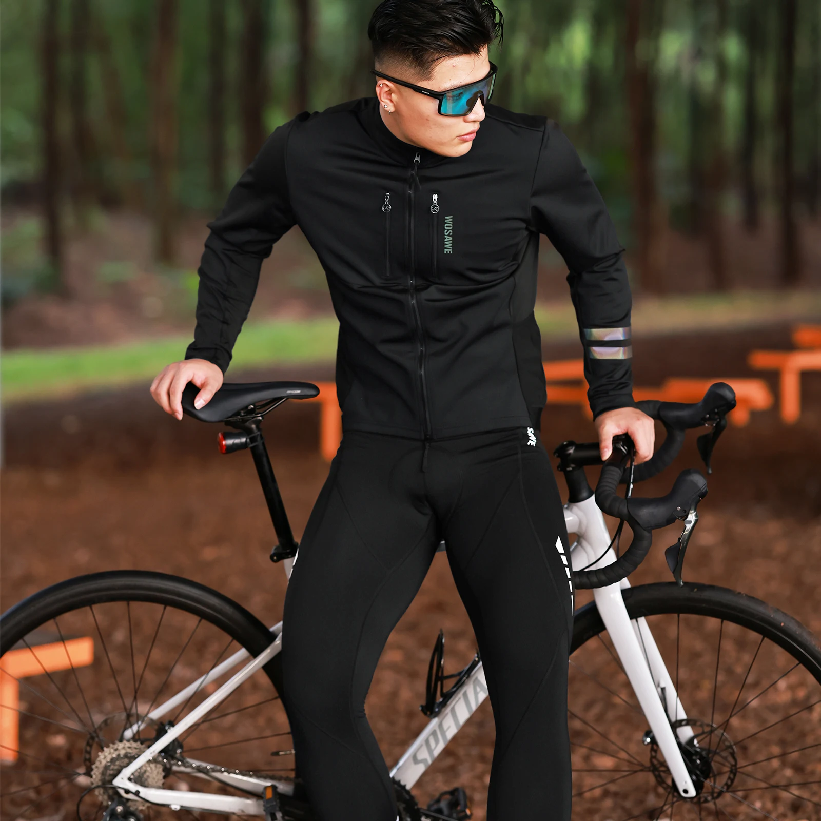 WOSAWE Winter Cycling Jacket Men Warm Coat Thermal Fleece Windproof Sports Bicycle Jacket Reflective with 2 way YKK Zipper