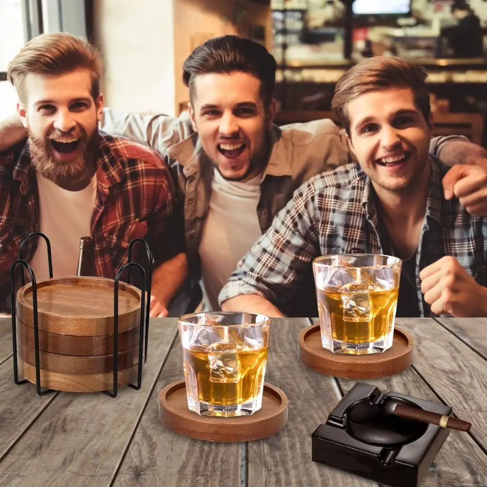 1/4/6Pcs Wooden Coasters with Bracket Natural Absorbent Bowl Dish Pot Mats Eco-Friendly Modern Rustic Table Mat