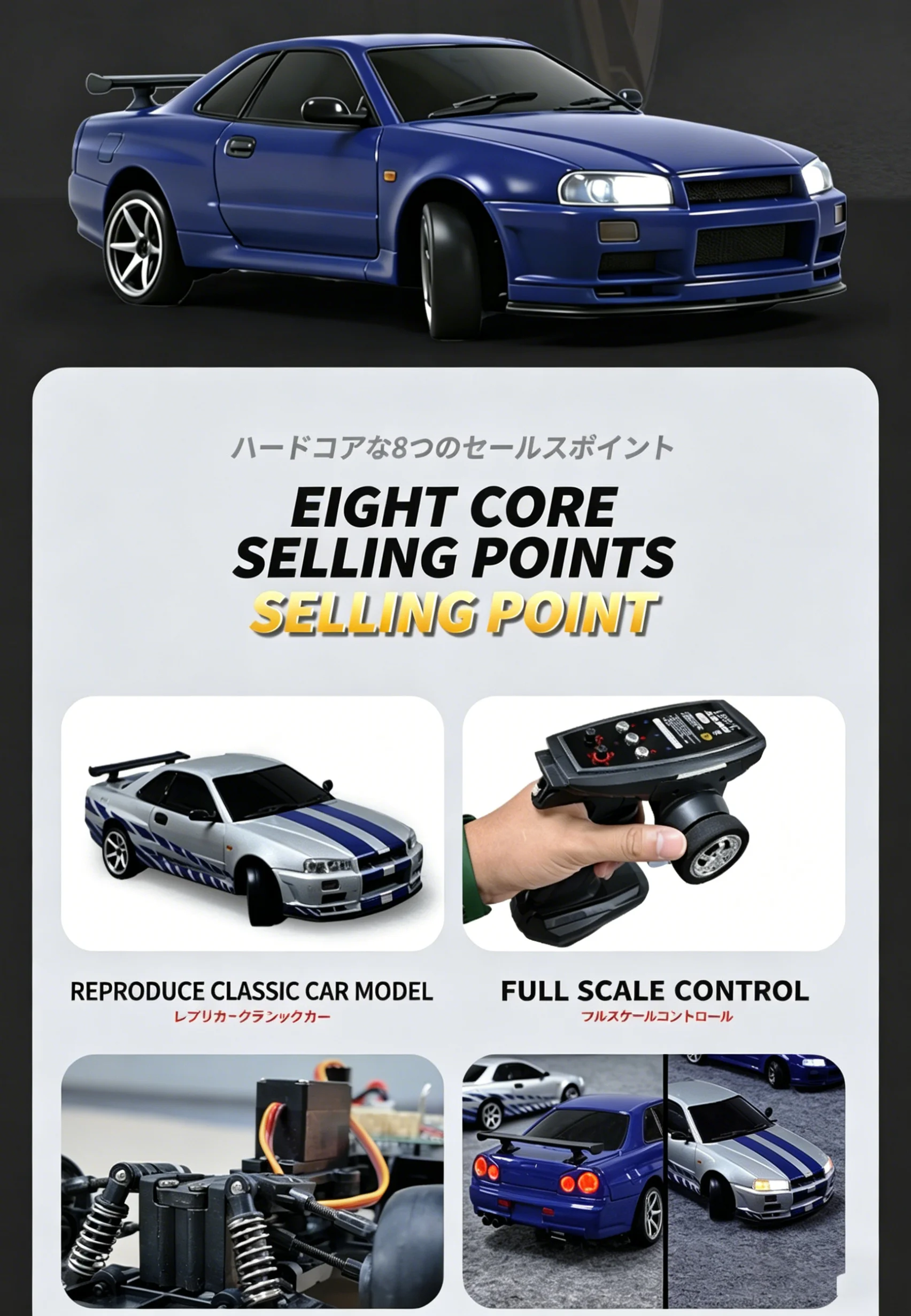 1/18 GTR R34 RWD RC Drift Car LDRC LD1899 2.4G ESP Gyro Alloy Metal Body LED Simulation Headlight Hobby RTR Racing RC Car Toy
