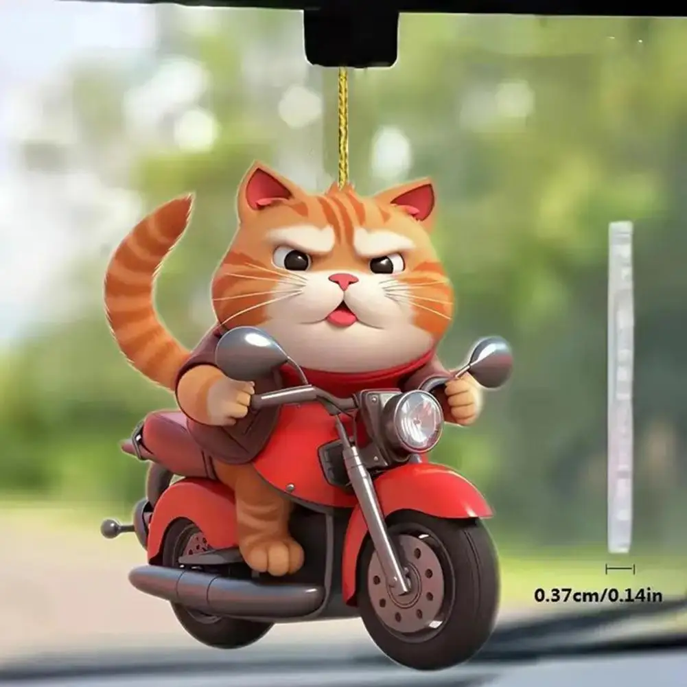 Decorative Cycling Kitten Pendant Car Ornament Cartoon Cat Design Christmas Tree Decoration Rearview Mirror Hanging Accessory