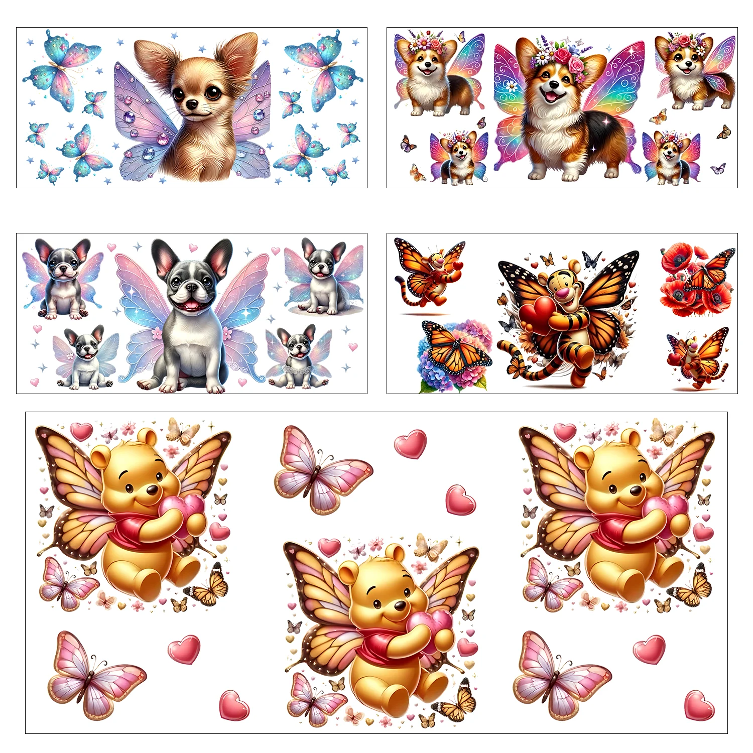 

Cute Winnie Mickey Stitch Easy peel waterproof DIY Decals 3D transfers uvdtf stickers 16oz uv dtf tumbler cup wraps sticker