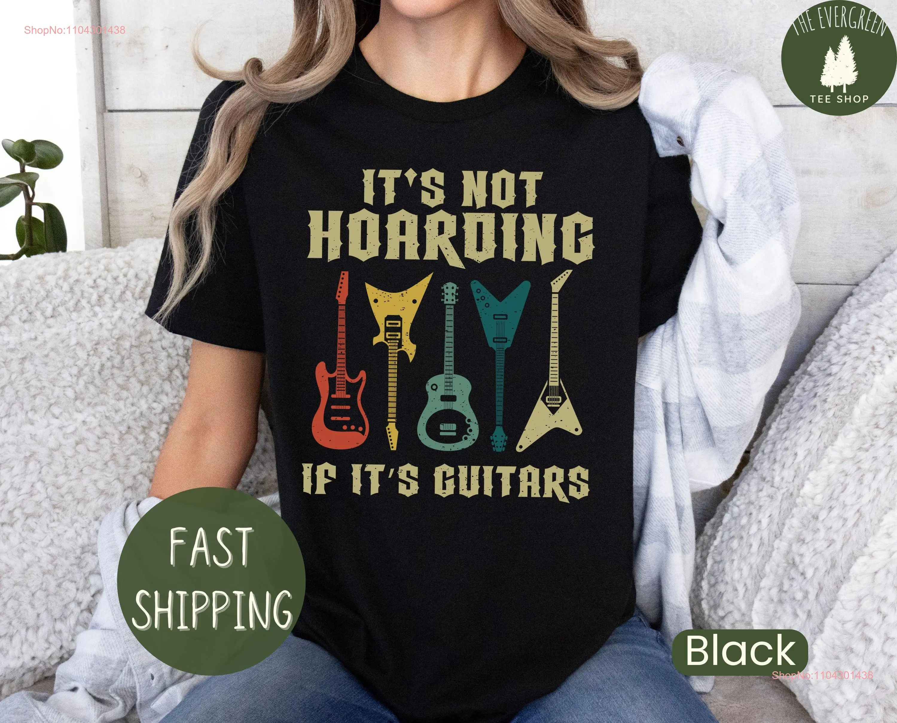 Men's Guitar T shirt It's Not Hoarding Guitars Funny Guitarist Retro Collector for Player Dad long or short sleeves