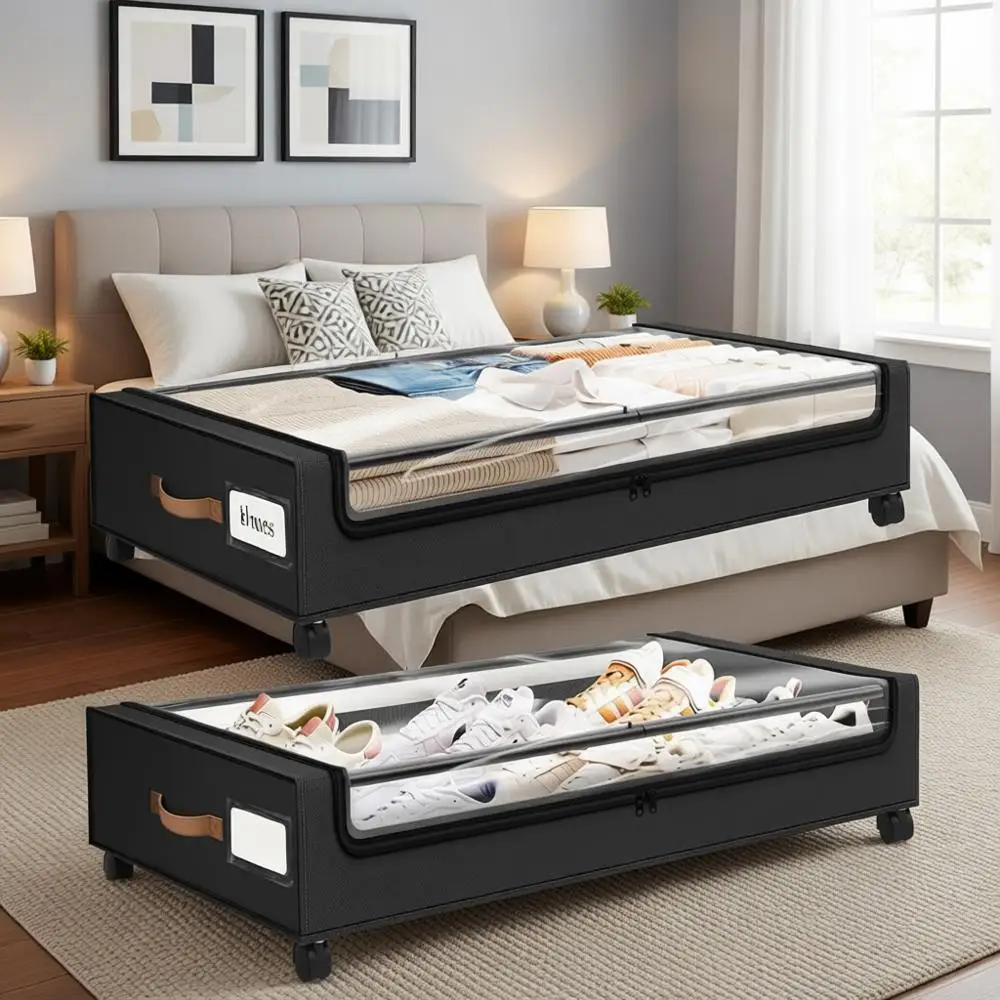 

3-Pack Under Bed Storage Boxes with Clear View and Labels for Clothes, Shoes, and Blankets (30.71 x 16.93 x 6.69 in, Black)