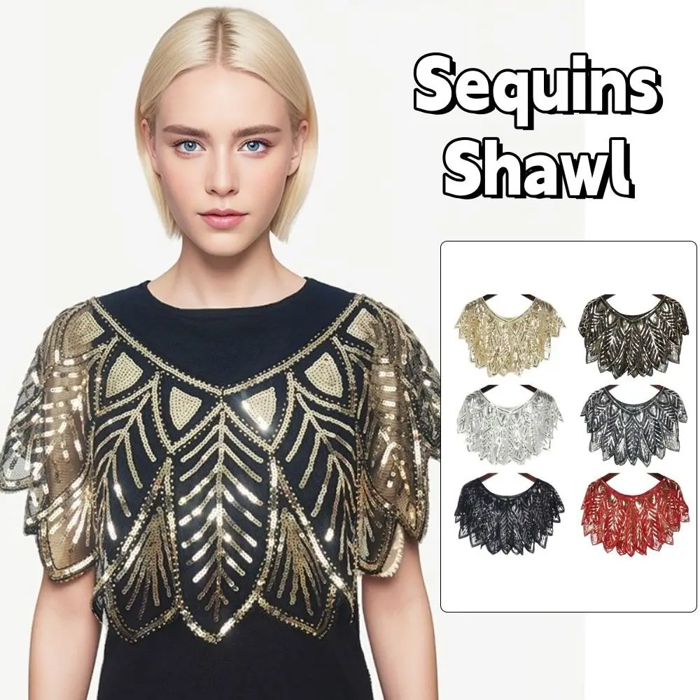 

Fashion Glitter Sequins Shawl Sleeveless V-Neck Evening Cape Sparkling Mesh Party Shawl Ladies