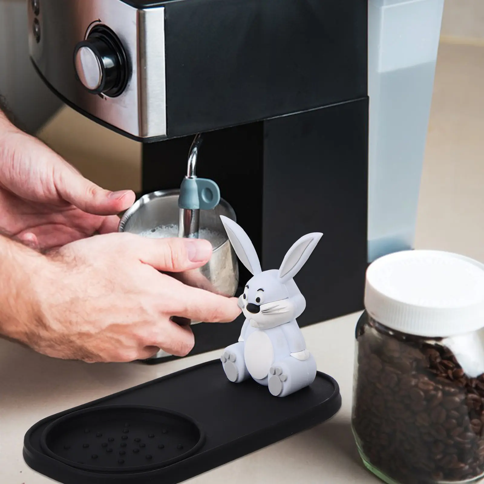 Espresso Tamping Mat Bunny Pattern Premium Silicone Non-Slip Coffee Powder Tamper Holder Protector for Machine Grinder Bar view 2