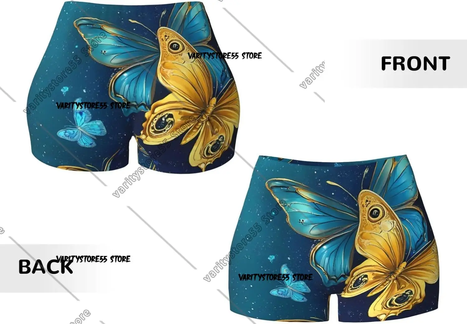 شورت للتمرين على شكل فراشات ذهبية زرقاء للنساء، شورت لراكبي الدراجات اليوغا، شورت كونتور لرفع الأرداف