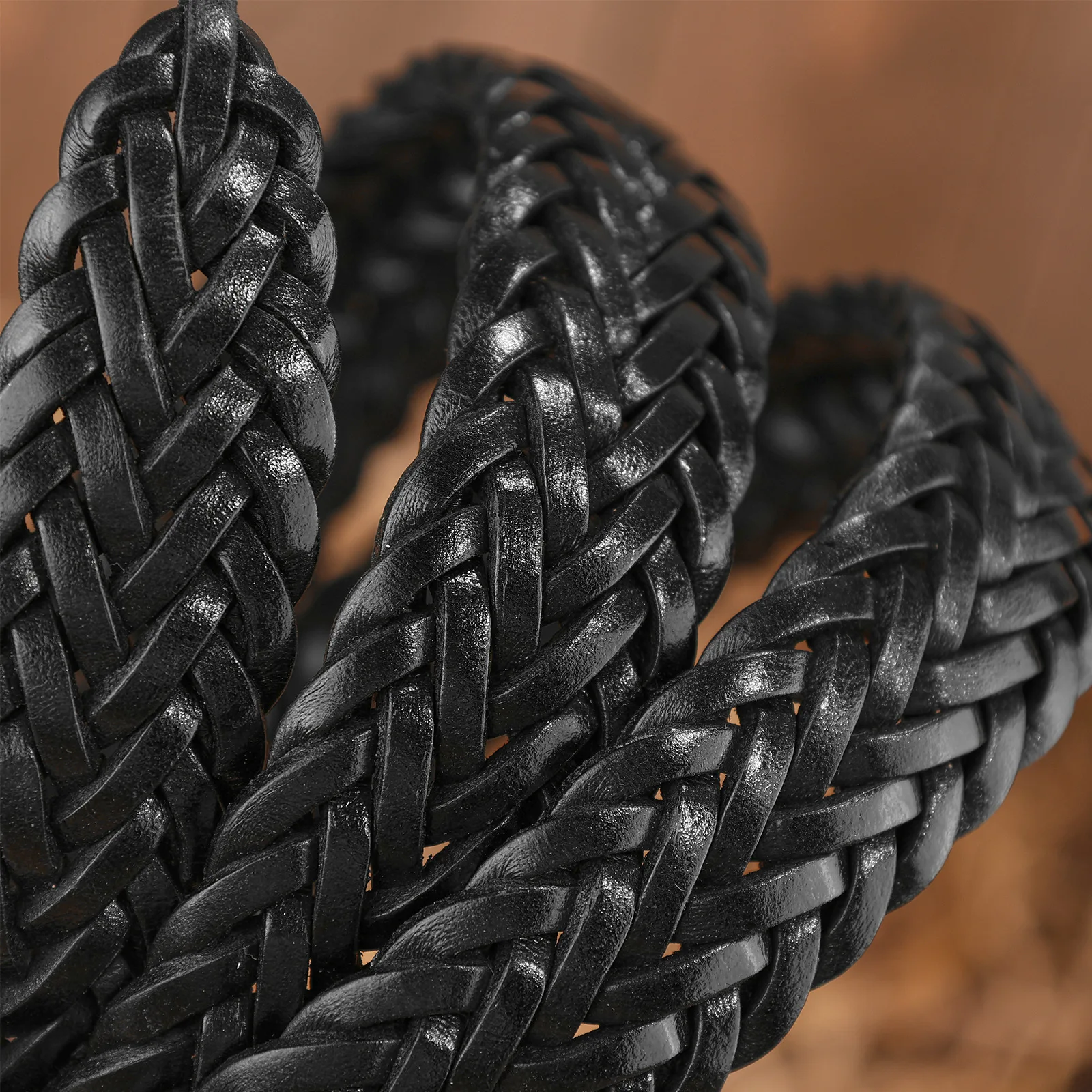 Handmade Braided Leather Belt Men Vintage Pin Buckle Woven Cowhide Waistband No Hole Adjustable Casual Business Dress Jean Strap