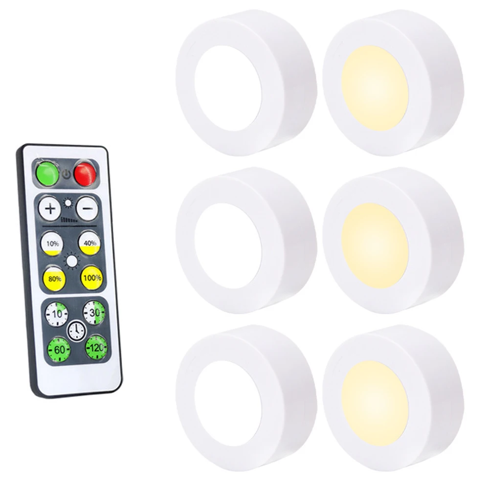 LED Under Cabinets Lights Wireless Remote Control Dimmable Puck Light Battery Operated for Kitchen Wardrobe Closet Hallway Decor