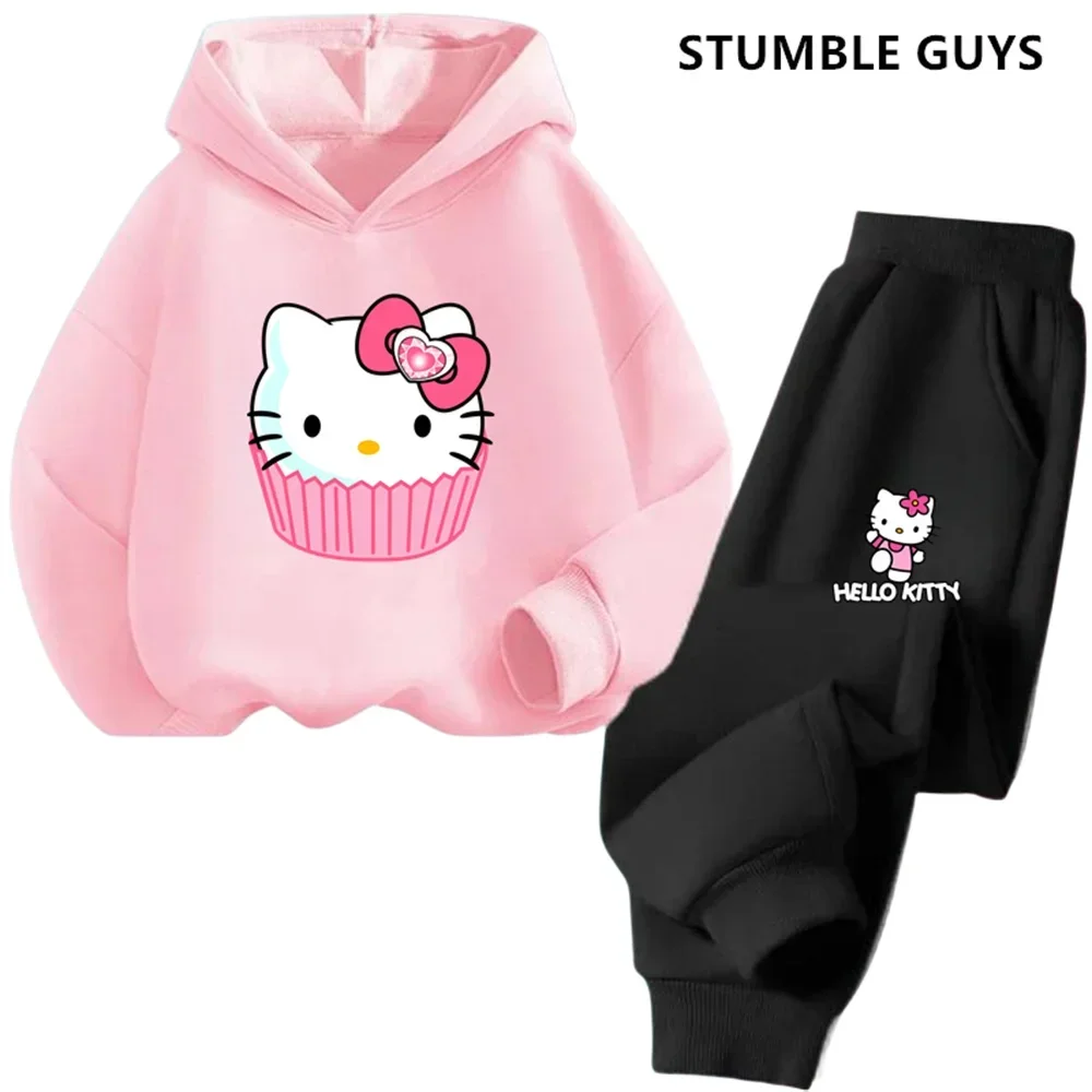 Baby Girl Clothes Girls Outfit Set Hello Kitty Hoodies Sets 2-13Years Girls Clothing Tops Trucksuit Suits Sports Suits Hoodies