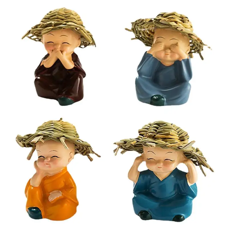 Car Ornaments Buddhist Monk Figurine Cute Monk Decoration Cartoon Character Figure Statue Model Anima Resin Craft For car Home