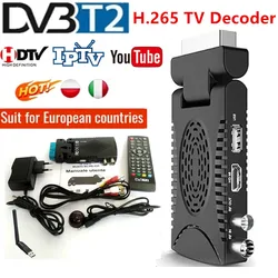 TDT HD Receiver Ground Digital TV Décodeur DVB-T2 SCART Digital TV Tuner Compatible avec HEVC 265 1080P/Dolby/MPEG-2/4 H.265