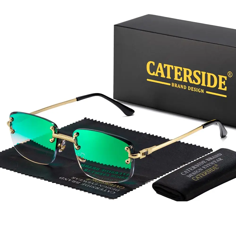 CATERSIDE Rahmenlose Sonnenbrille für Herren und Damen, luxuriöse Outdoor-Party-Sonnenbrille, Metallrahmen, Spiegel-Verlaufsgläser, UV400 – Detail 10