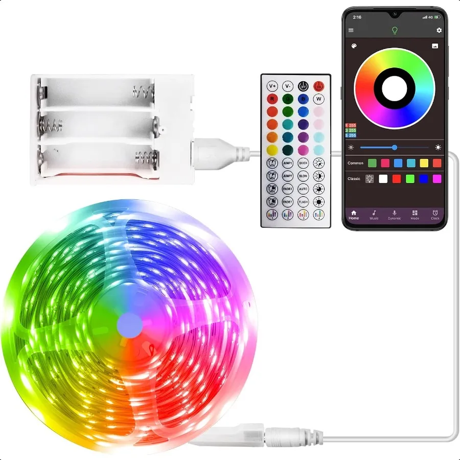 

Battery Powered LED Strip Lights 25ft Battery Operated LED Light Strip Color Changing Music Sync App Remote Control RGB USB Led